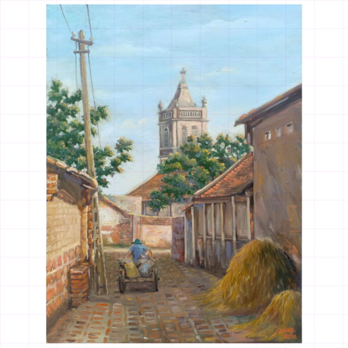 Tranh Anh Giang Ngõ Quê Sơn Dầu 60x80cm Độc Bản Họa Sĩ 