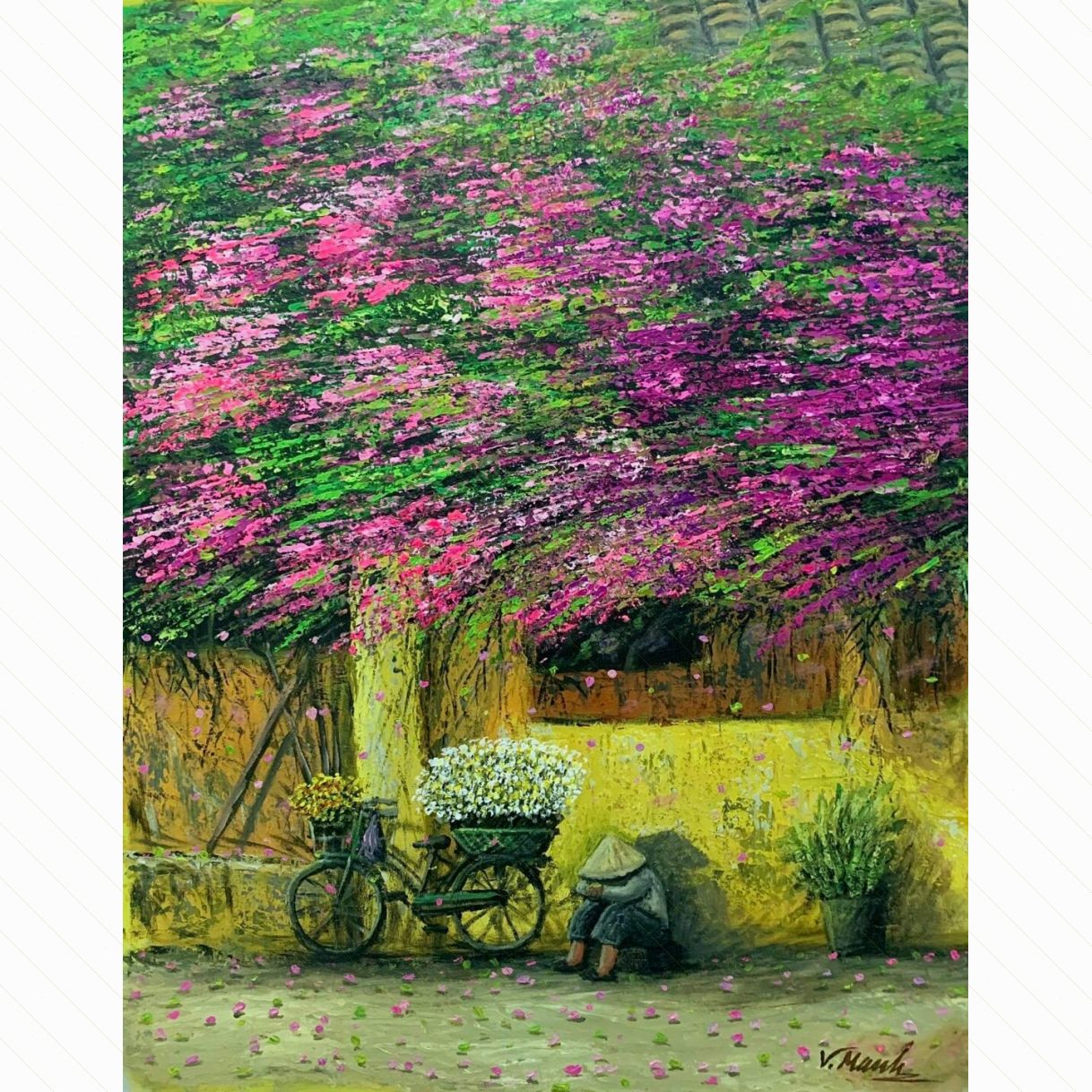 Tranh Sơn Dầu Ngõ Nhỏ Phố Nhỏ Góc Nắng Độc Bản 60x80cm 