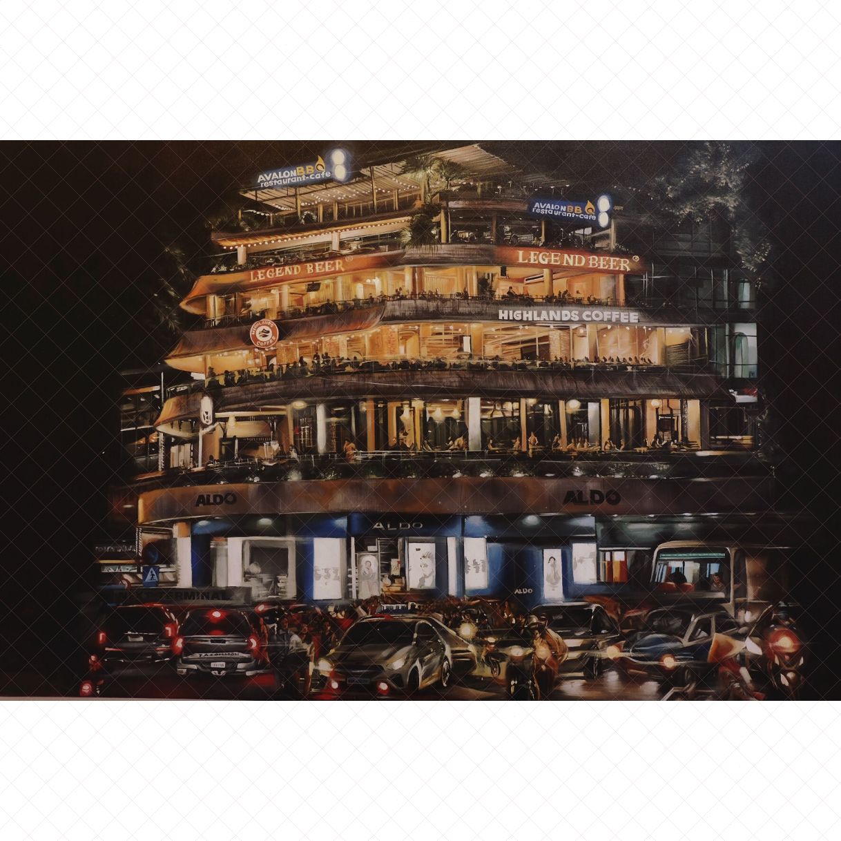 Tranh phong cảnh phố nhộn nhịp acrylic 90x180cm tranh sáng tác 