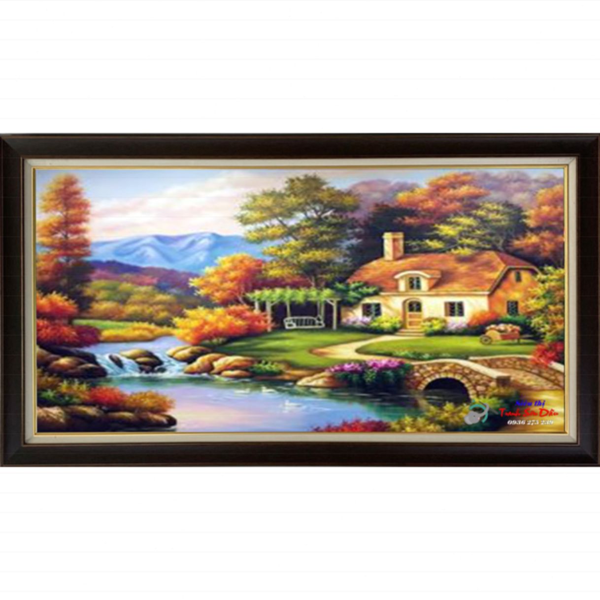 Tranh Phong Cảnh Miền Quê Châu Âu Sơn Dầu 95cm Khung Gỗ 