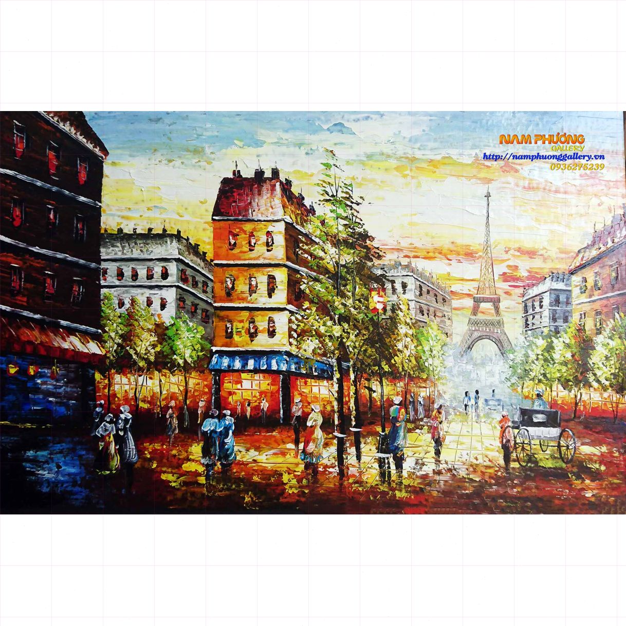 Tranh Sơn Dầu Phong Cảnh Paris Vẽ Tay 100% Khung composite Hàn Quốc 