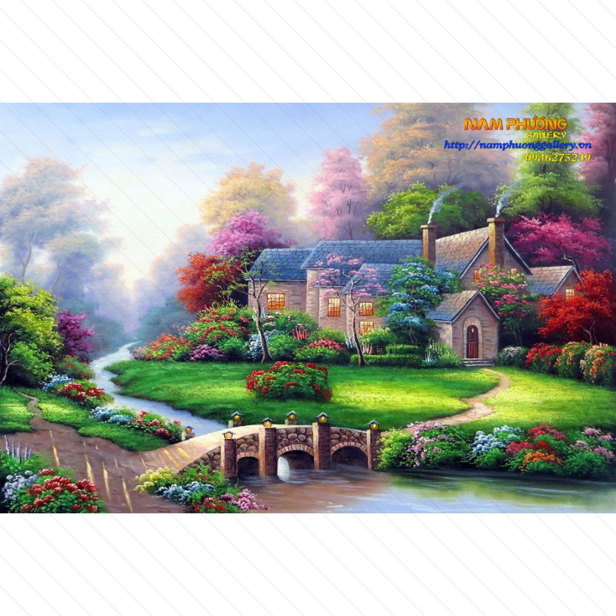 Tranh Sơn Dầu Phòng Cảnh Châu Âu Vải Canvas 80x60cm Sang Trọng 