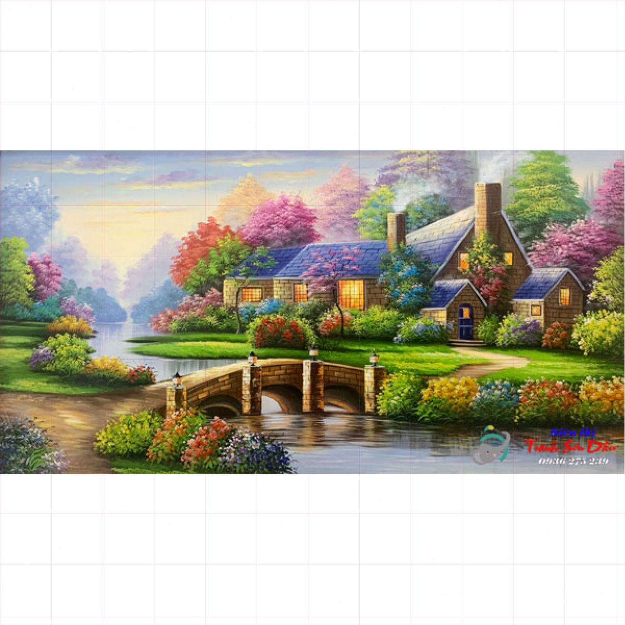 Tranh Sơn Dầu Phong Cảnh Châu Âu 166cm Bản Gốc Handpainted 