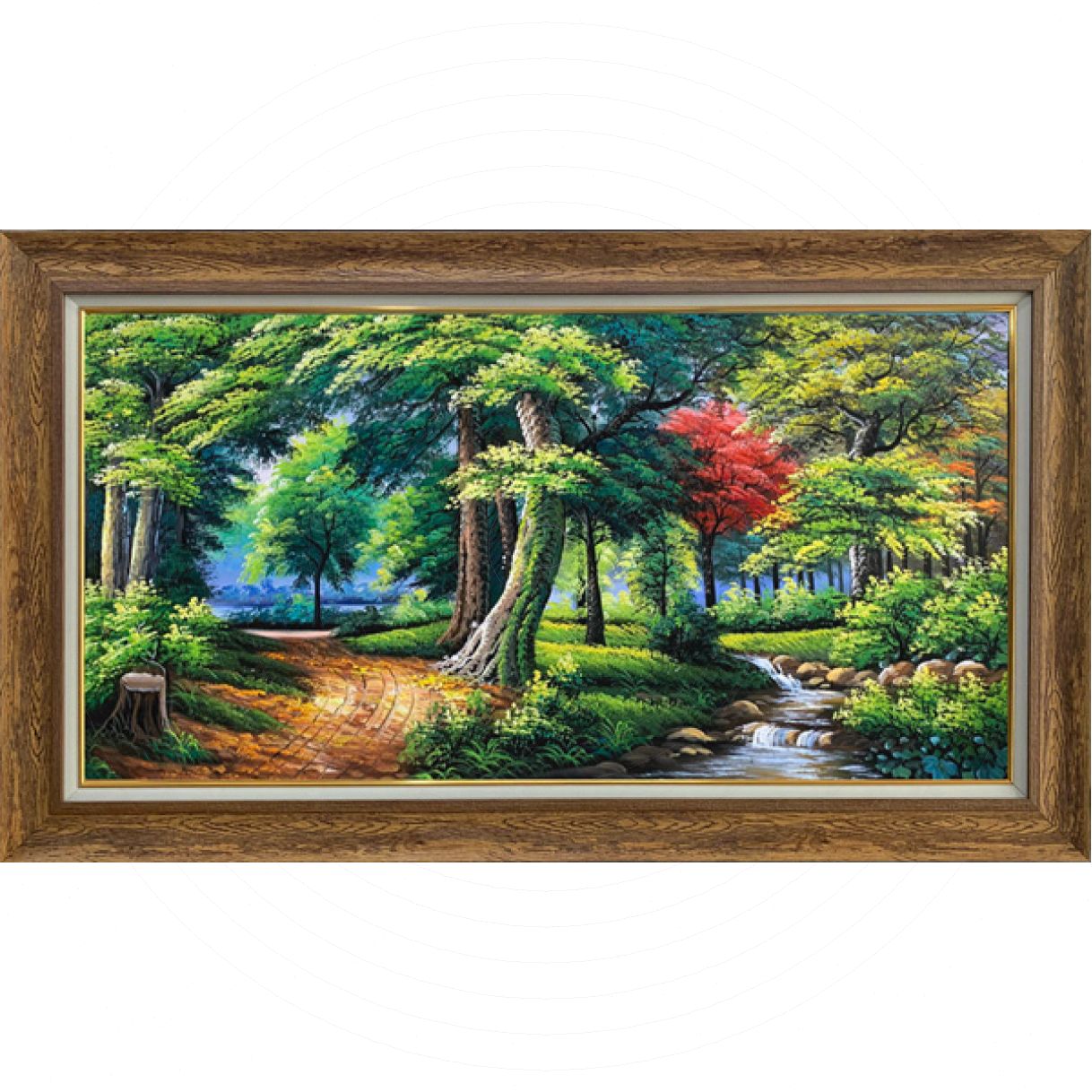 Tranh sơn dầu phong cảnh rừng tự nhiên 166cm khung composite Hàn 
