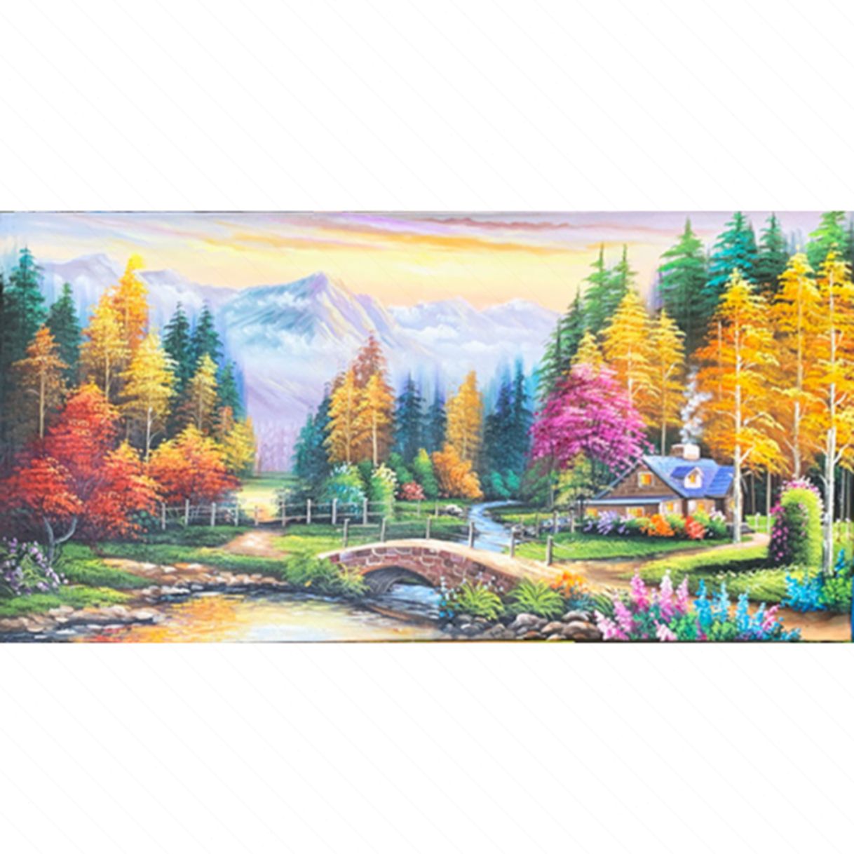 Tranh Cảnh Nông Thôn Châu Âu Sơn Dầu 132x90cm Canvas Khung Gỗ 