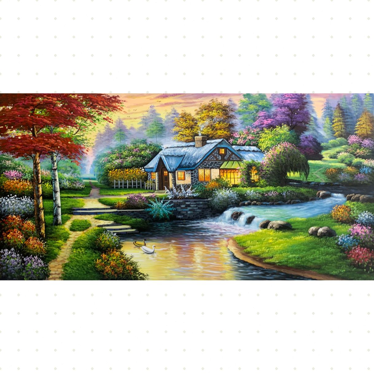 Tranh Sơn Dầu Phong Cảnh Làng Quê Châu Âu Vải Canvas 150x80cm 
