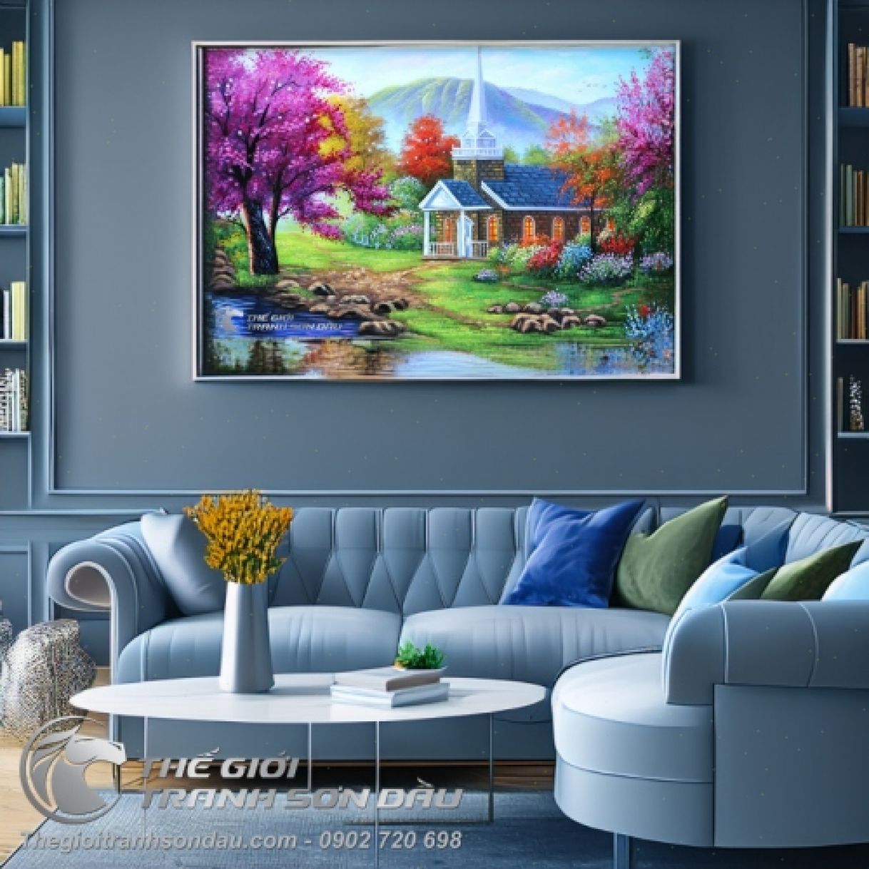 Tranh Phong Cảnh Ngôi Nhà Thơ Mộng Sơn Dầu 60x90cm Khung 7cm 