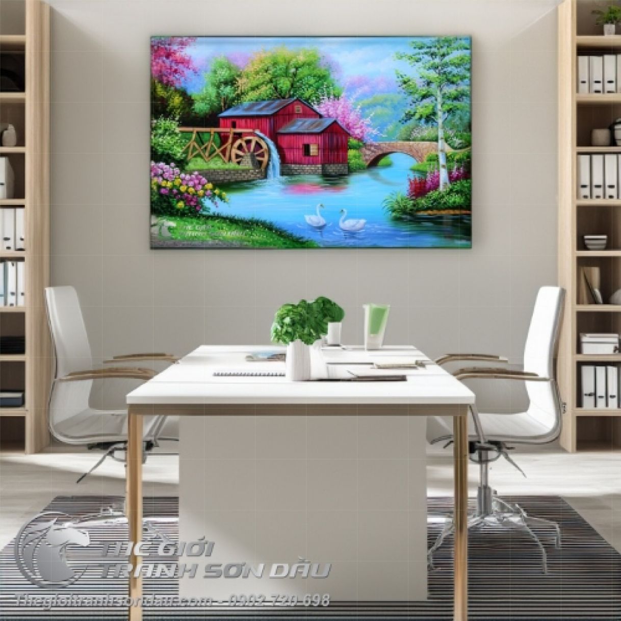 Tranh Phong Cảnh Ngôi Nhà Hạnh Phúc Sơn Dầu 60x90cm Ấm Cúng Tinh Tế 