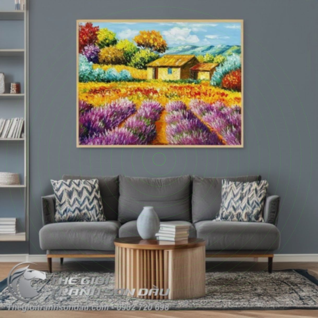 Tranh Sơn Dầu Cảnh Thiên Nhiên Ngôi Nhà Sơn Quê 60x80cm Khung 8cm 