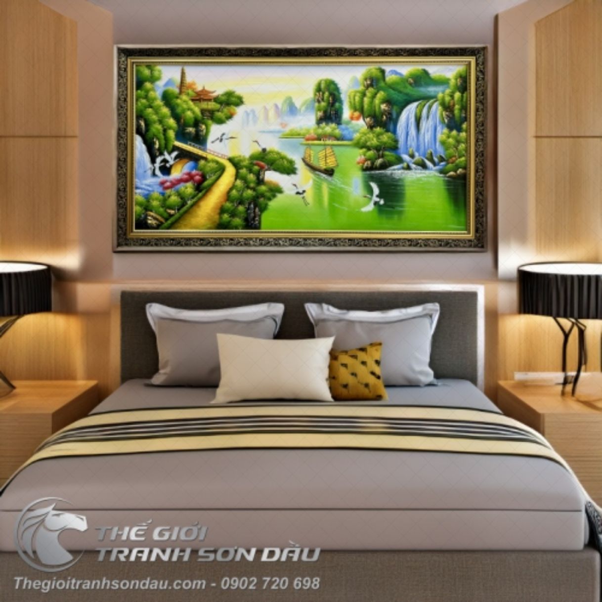 Tranh Núi Nước Sơn Thủy Thuận Buồm Xuôi Gió Sơn Dầu 