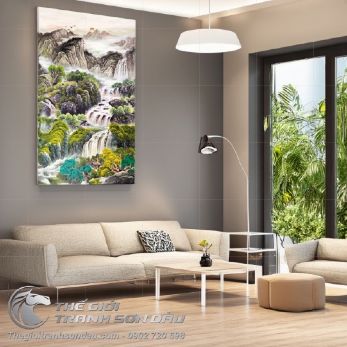 Tranh Thủy Mạc Thác Ghềnh Mùa Thu Sơn Dầu Đa Sắc 60x120 