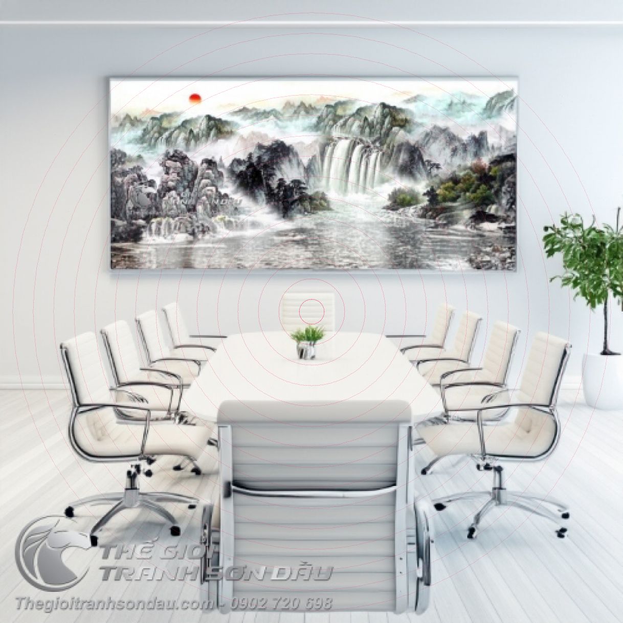 Tranh Sơn Dầu Thủy Mặc Thác Đổ Phong Cảnh 80x180cm Màu Sắc Đẹp 