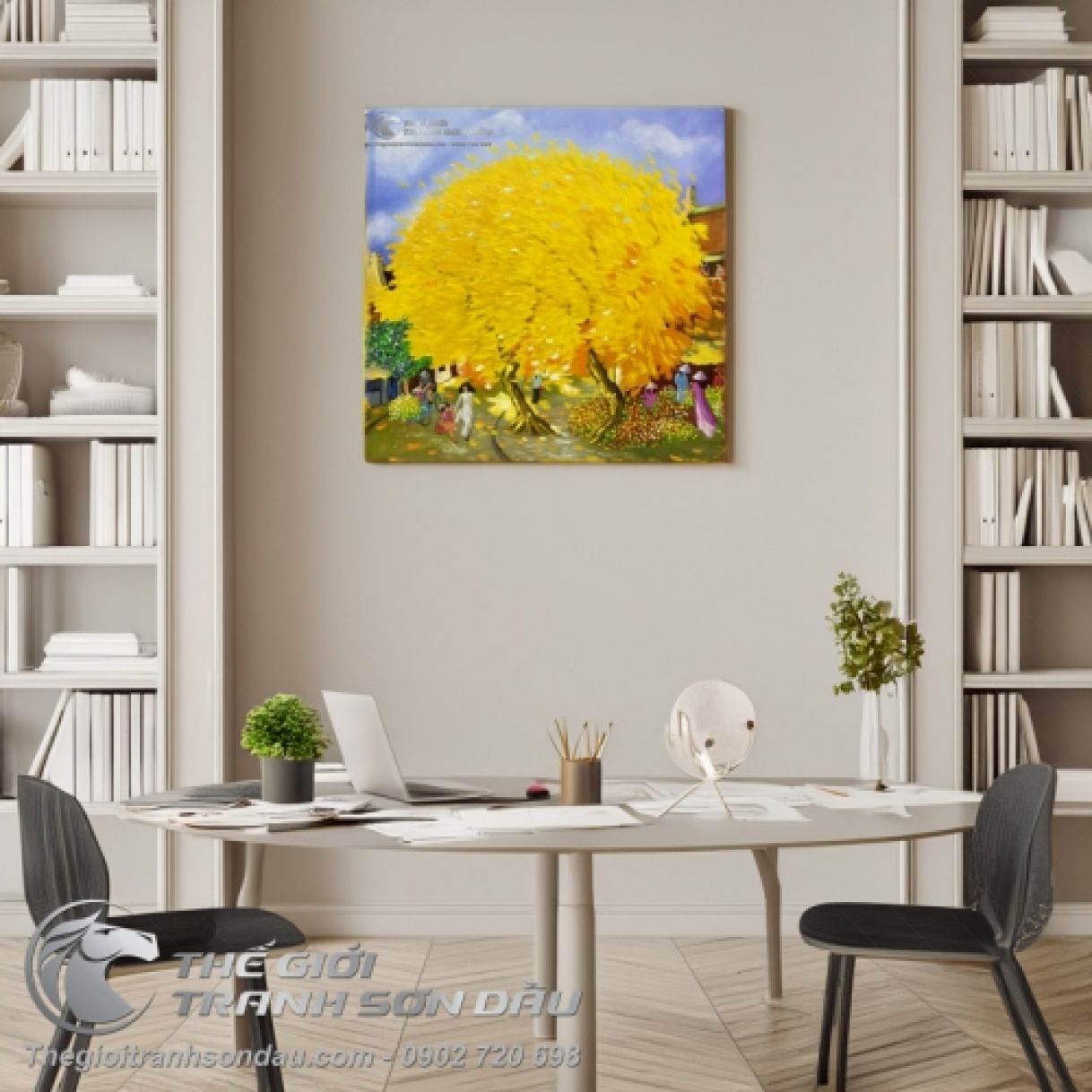 Tranh Sơn Dầu Phong Cảnh Việt Nam Mùa Thu Đa Sắc Màu 80x80cm 