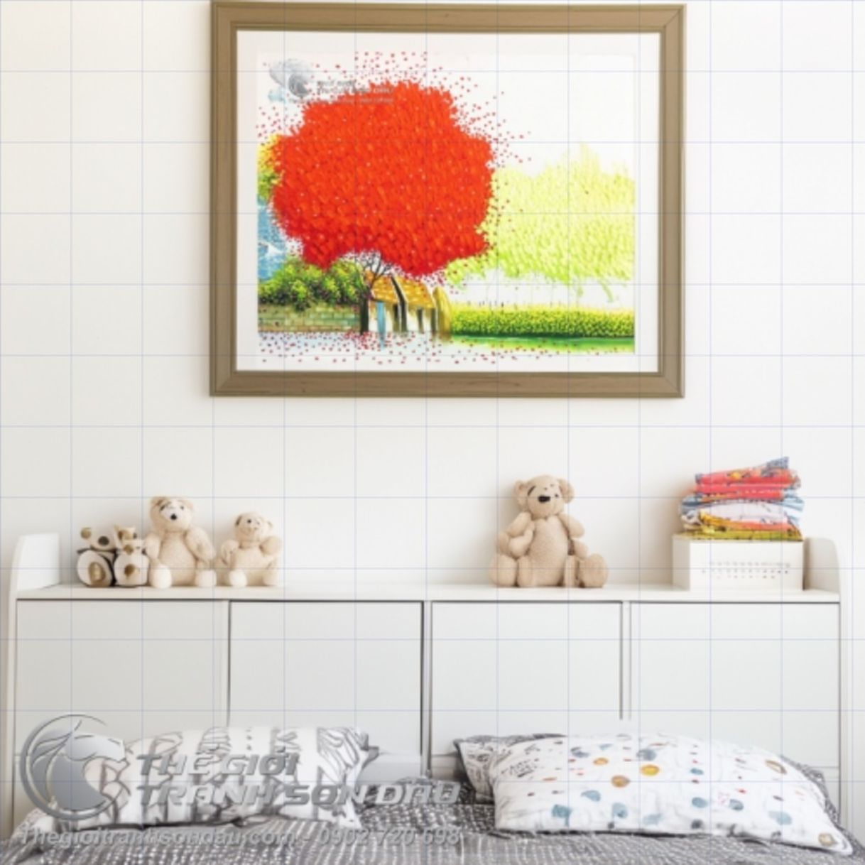 Tranh Sơn Dầu Phong Cảnh Việt Nam Cây Mùa Hạ 60x60cm Đa Sắc 
