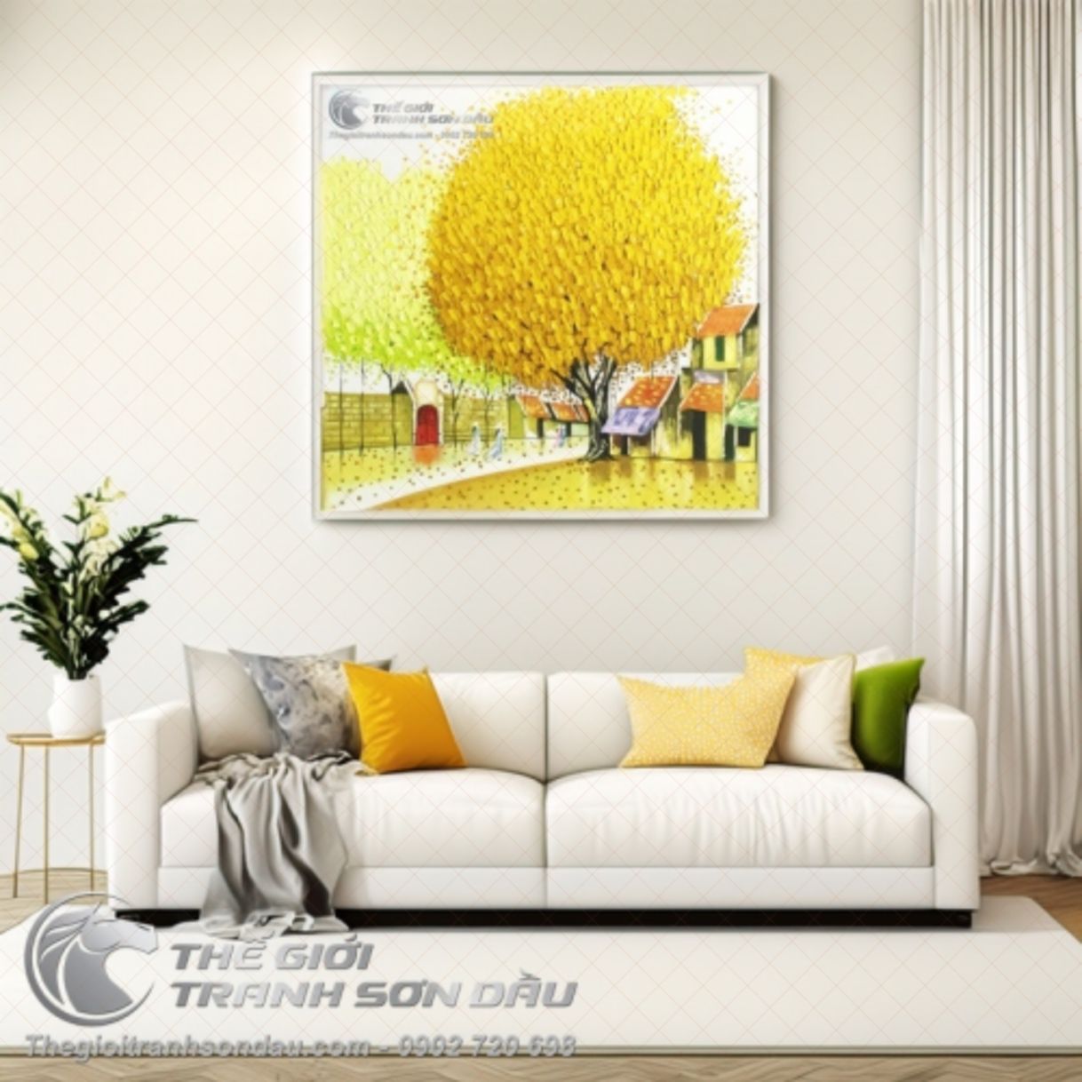 Tranh Sơn Dầu Phong Cảnh Việt Nam Cây Mùa Thu 60x60cm Màu Đa Dạng 