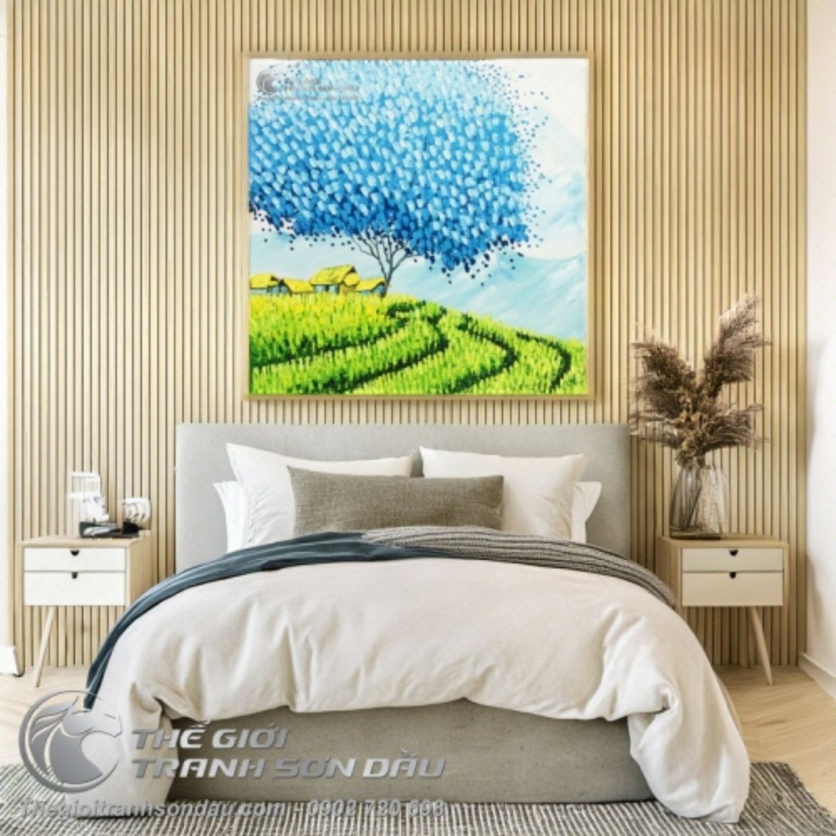 Tranh Sơn Dầu Phong Cảnh Việt Nam Cây Xanh Đa Sắc 60x60cm 