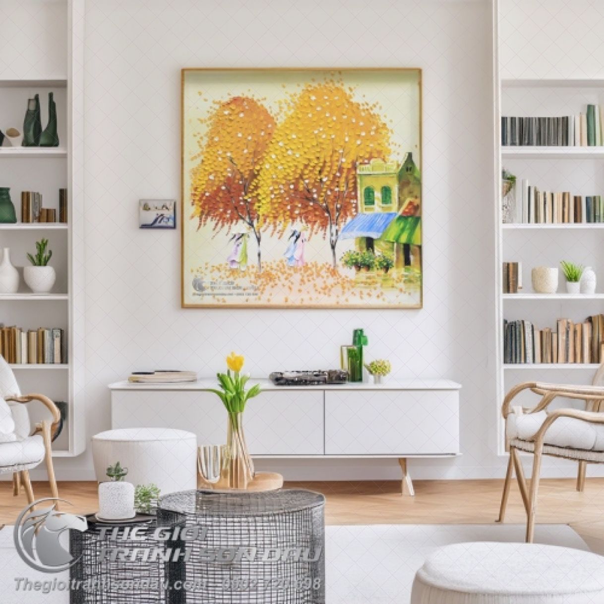 Tranh Phố Trát Bay Nghệ Thuật Sơn Dầu Đa Sắc 50x50cm Cá Tính 