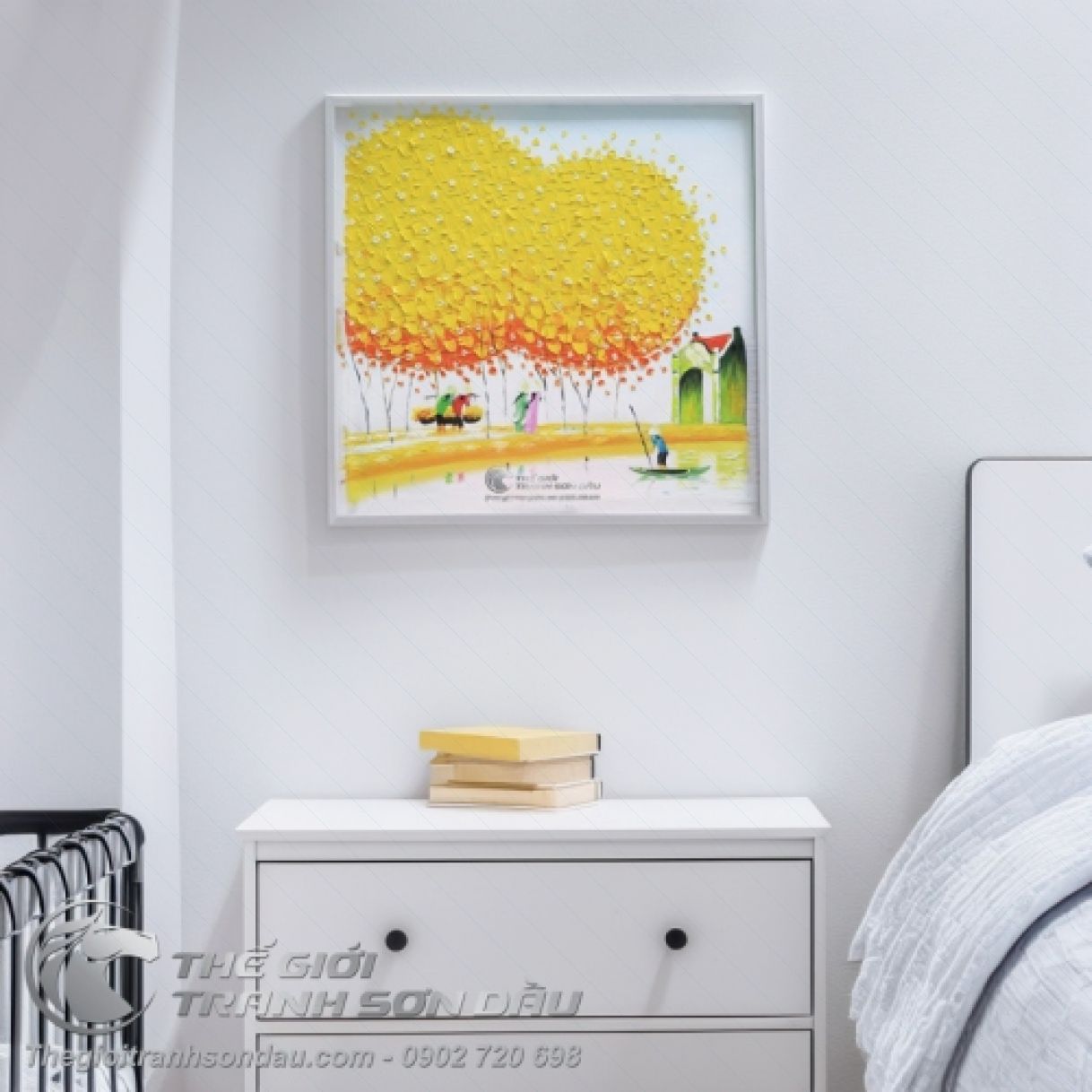 Tranh Sơn Dầu Trát Bay Hiện Đại Cây Lá Vàng Đẹp 