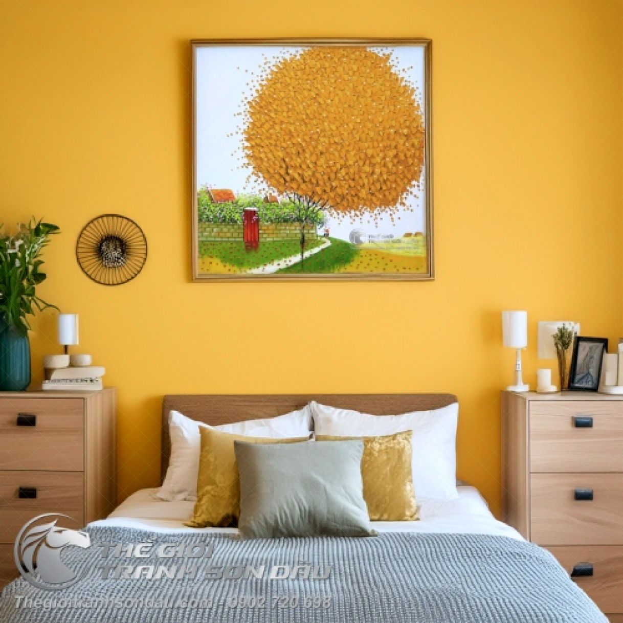 Tranh Sơn Dầu Phong Cảnh Việt Nam Cây Vàng 60x60cm Màu Sắc Tinh Tế 