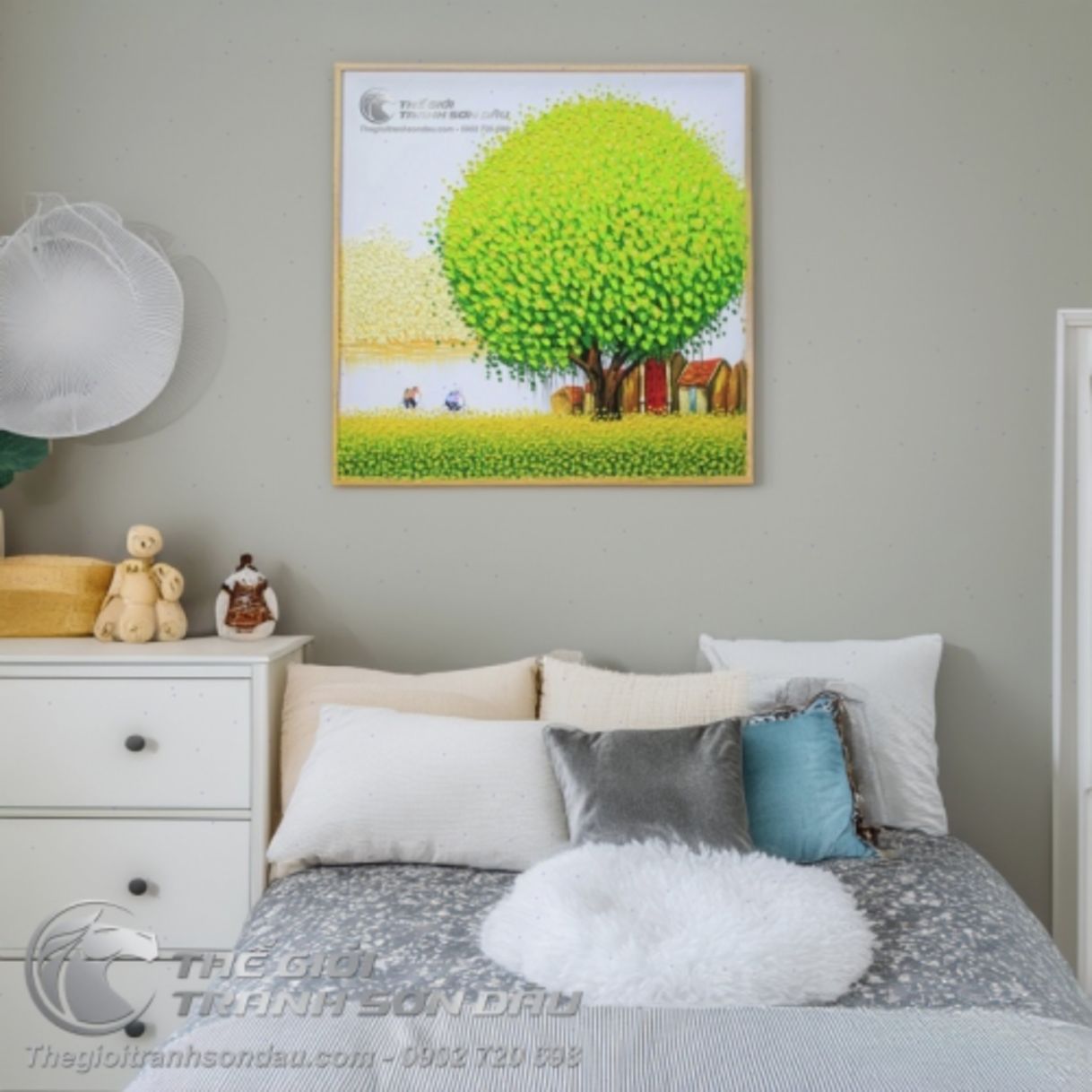 Tranh Sơn Dầu Phong Cảnh Việt Nam Cây Xanh Màu sắc sống động 60x60cm 