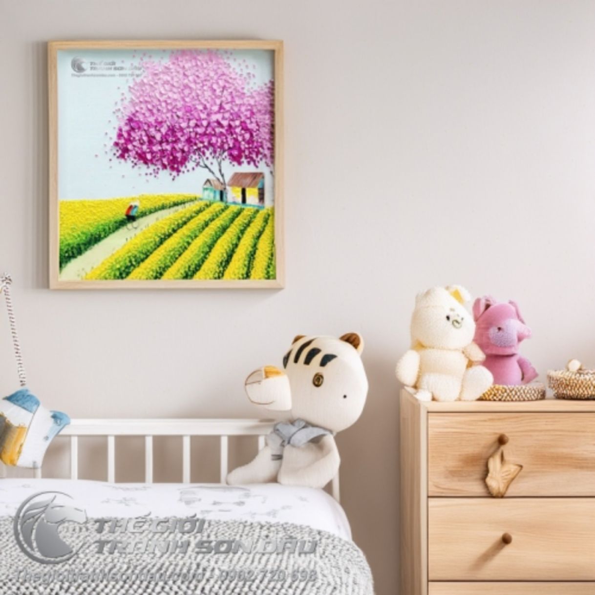 Tranh sơn dầu phong cảnh Việt Nam trang trí phòng khách 60x60cm đa sắc 