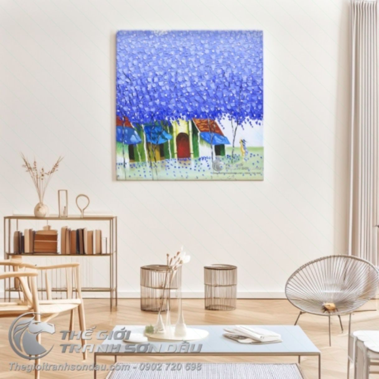 Tranh Sơn Dầu Phong Cảnh Cây Tím Hiện Đại Sơn Dày 60x60cm Đa Màu 