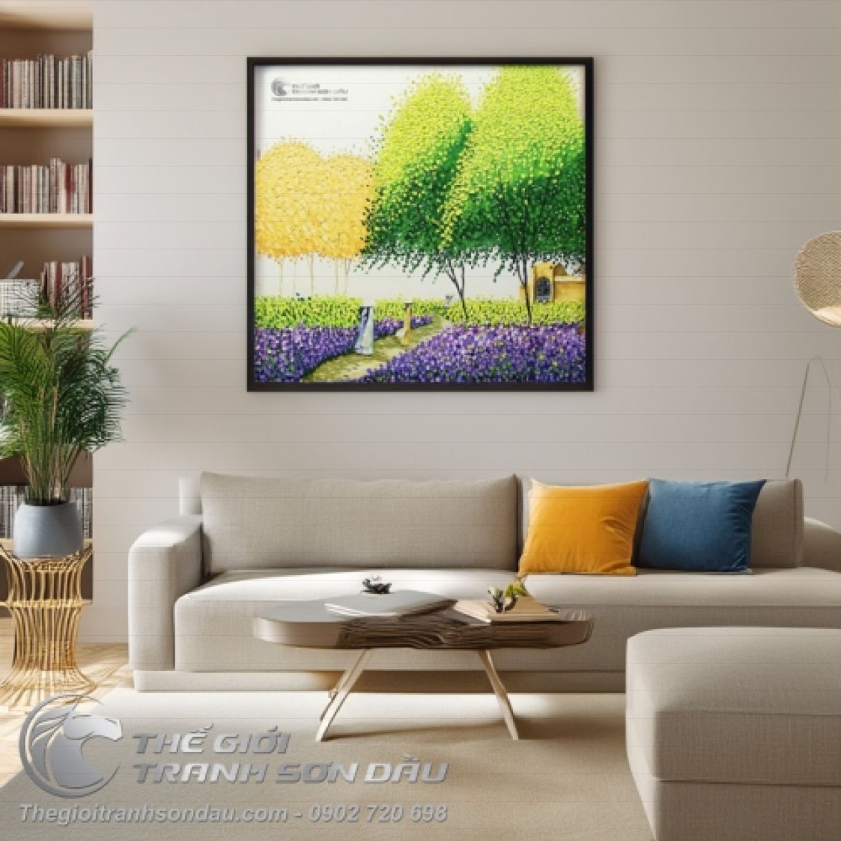 Tranh Sơn Dầu Phong Cảnh Cây Xanh Hiện Đại 60x60cm 