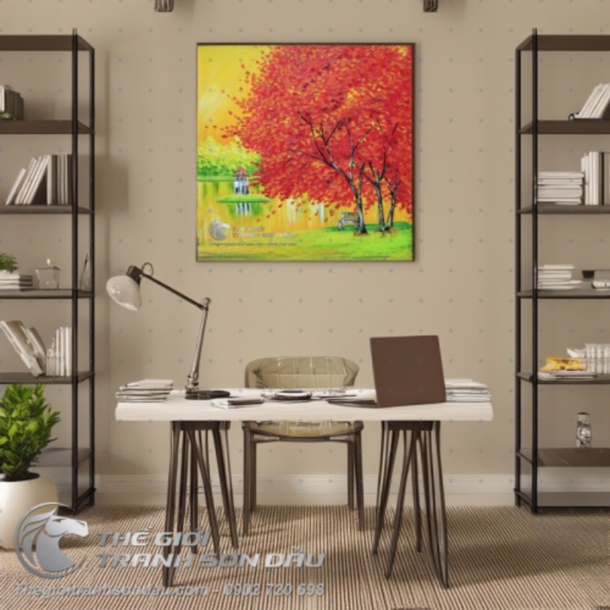 Tranh Sơn Dầu Hồ Gươm Hiện Đại 80x80cm Khung 5cm 