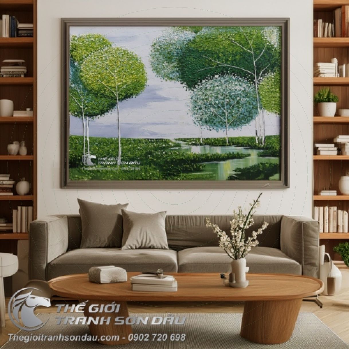 Tranh sơn dầu cây dày màu hiện đại đẹp trang trí 60x80cm 
