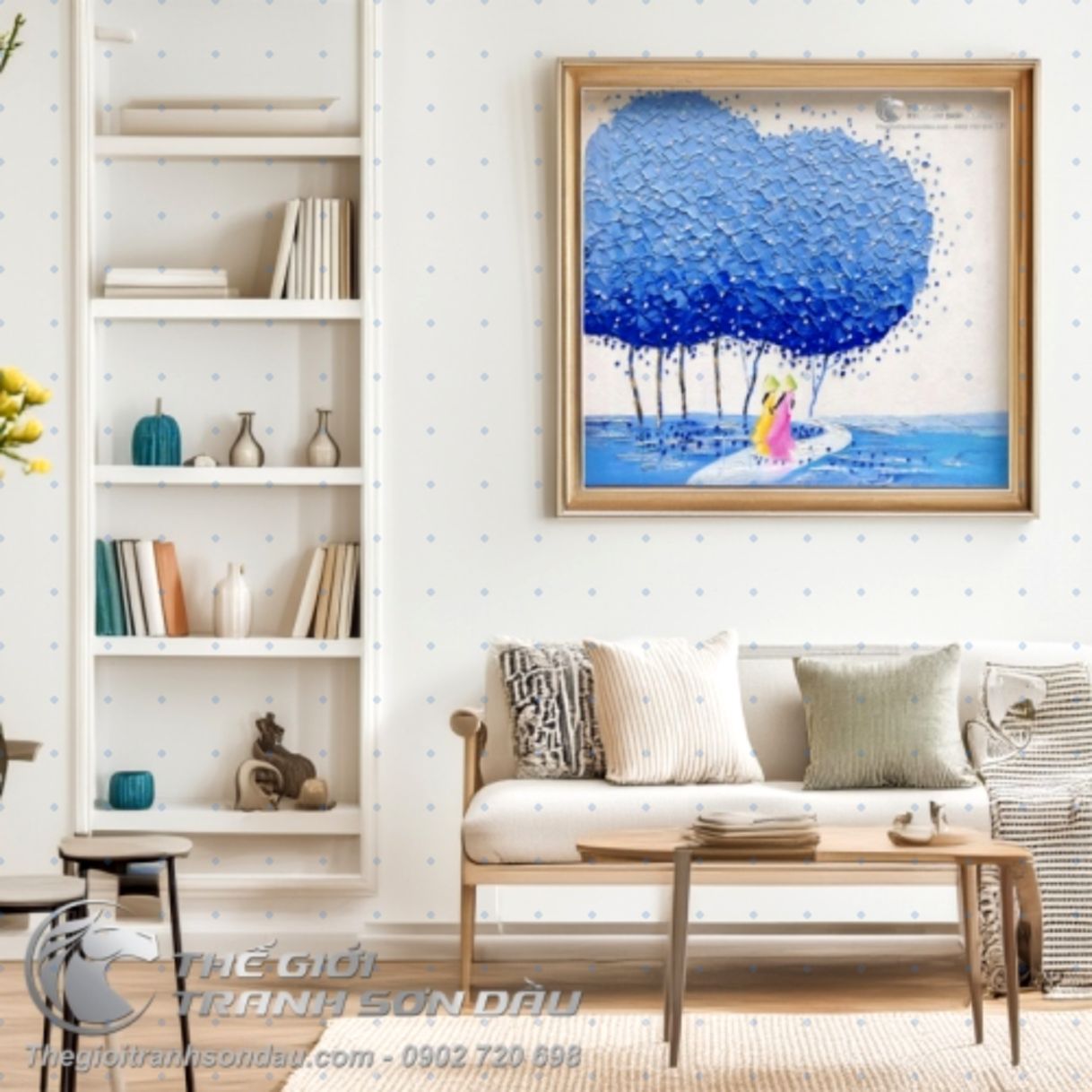 Tranh Sơn Dầu Cây Xanh Dương Phong Cảnh Việt Đa Sắc 