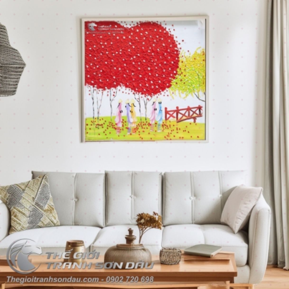 Tranh Sơn Dầu Cây Đỏ Phong Cảnh Việt Nam Kích Thước 50x50cm 