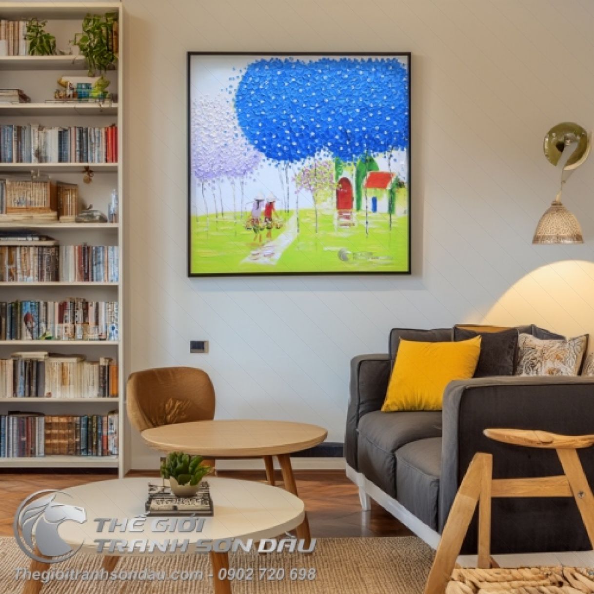 Tranh Sơn Dầu Trát Bay Cây Lá Xanh 50x50cm Đa Sắc Có Giấy Tác Quyền 