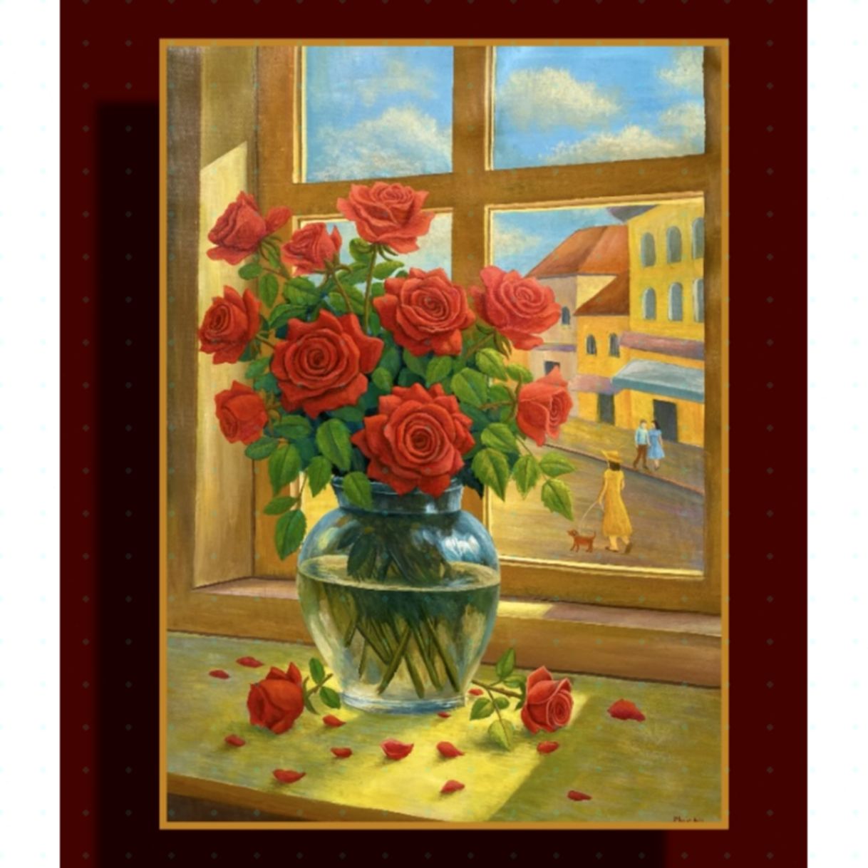 Tranh hoa hồng hồng acrylic 50x70cm sáng tác năm 2025 độc bản 