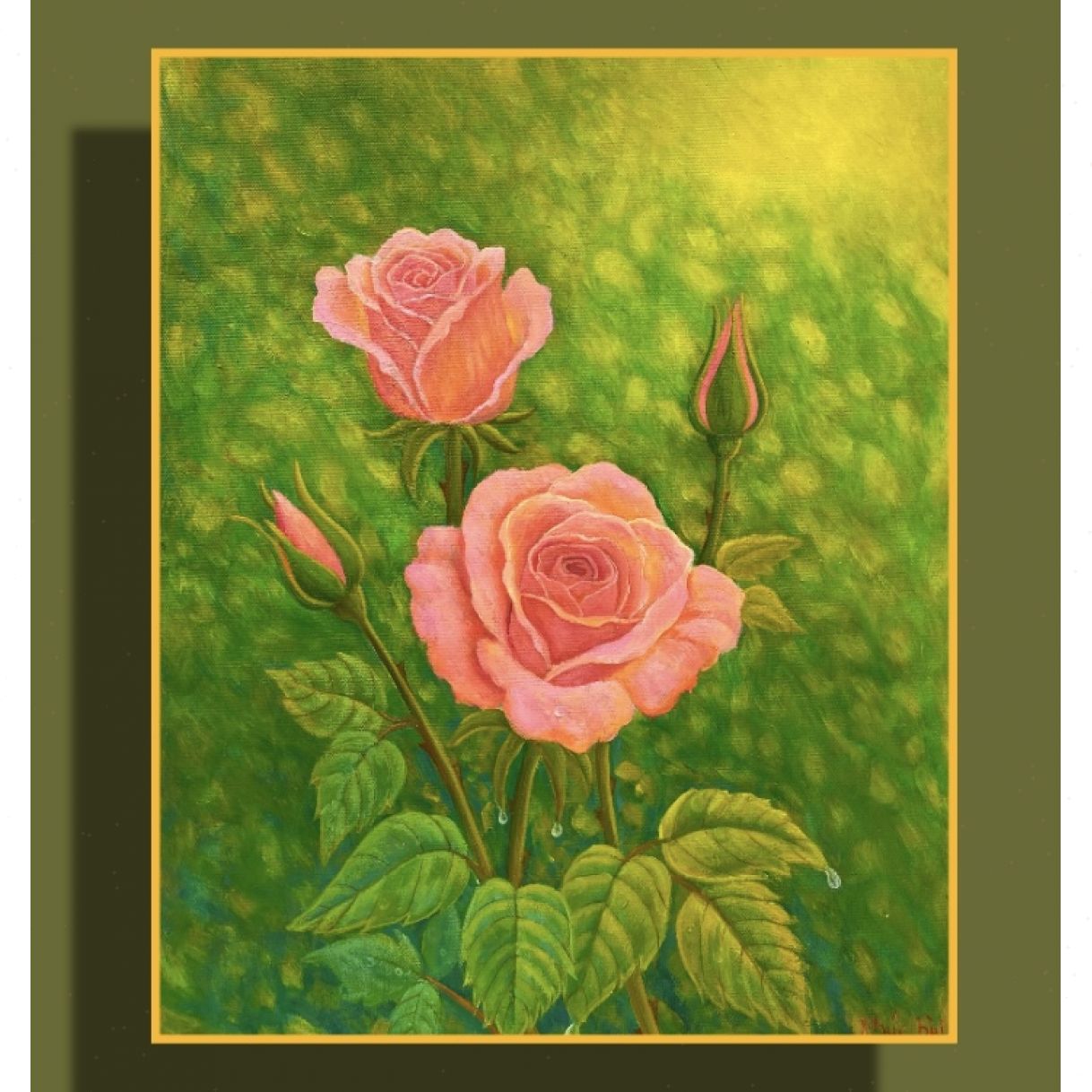 Tranh Hoa Hồng Hồng Acrylic 40x50cm Sáng Tác 2025 Độc Bản 