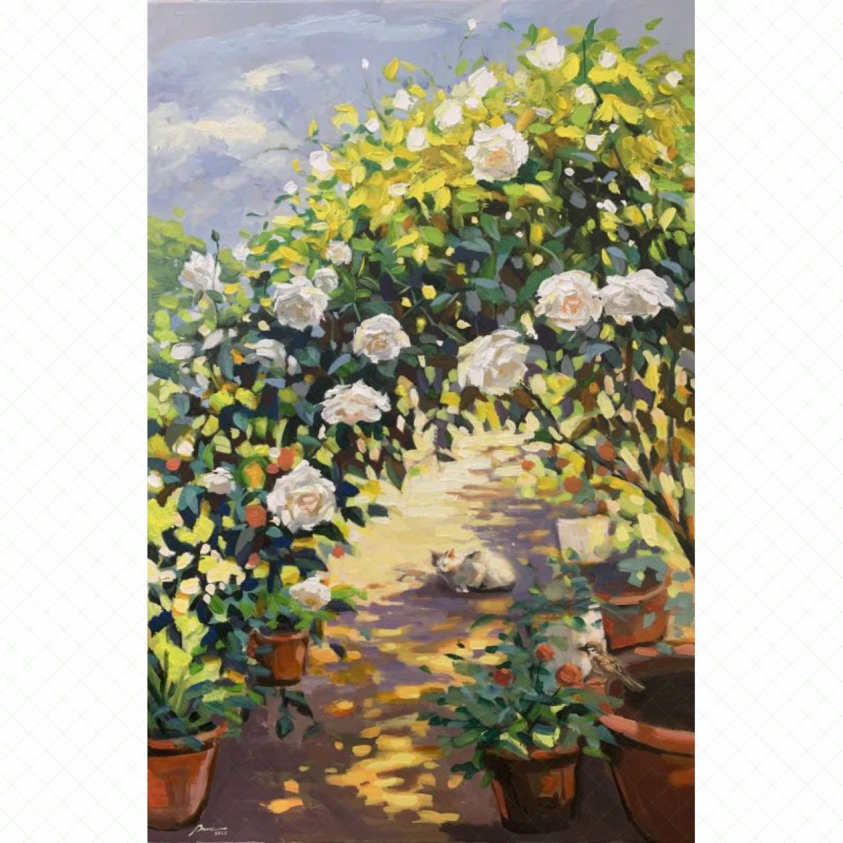 Tranh Hoa Hồng Khoảng Lặng Sau Nhà Acrylic 90x60cm 2025 Độc Bản 