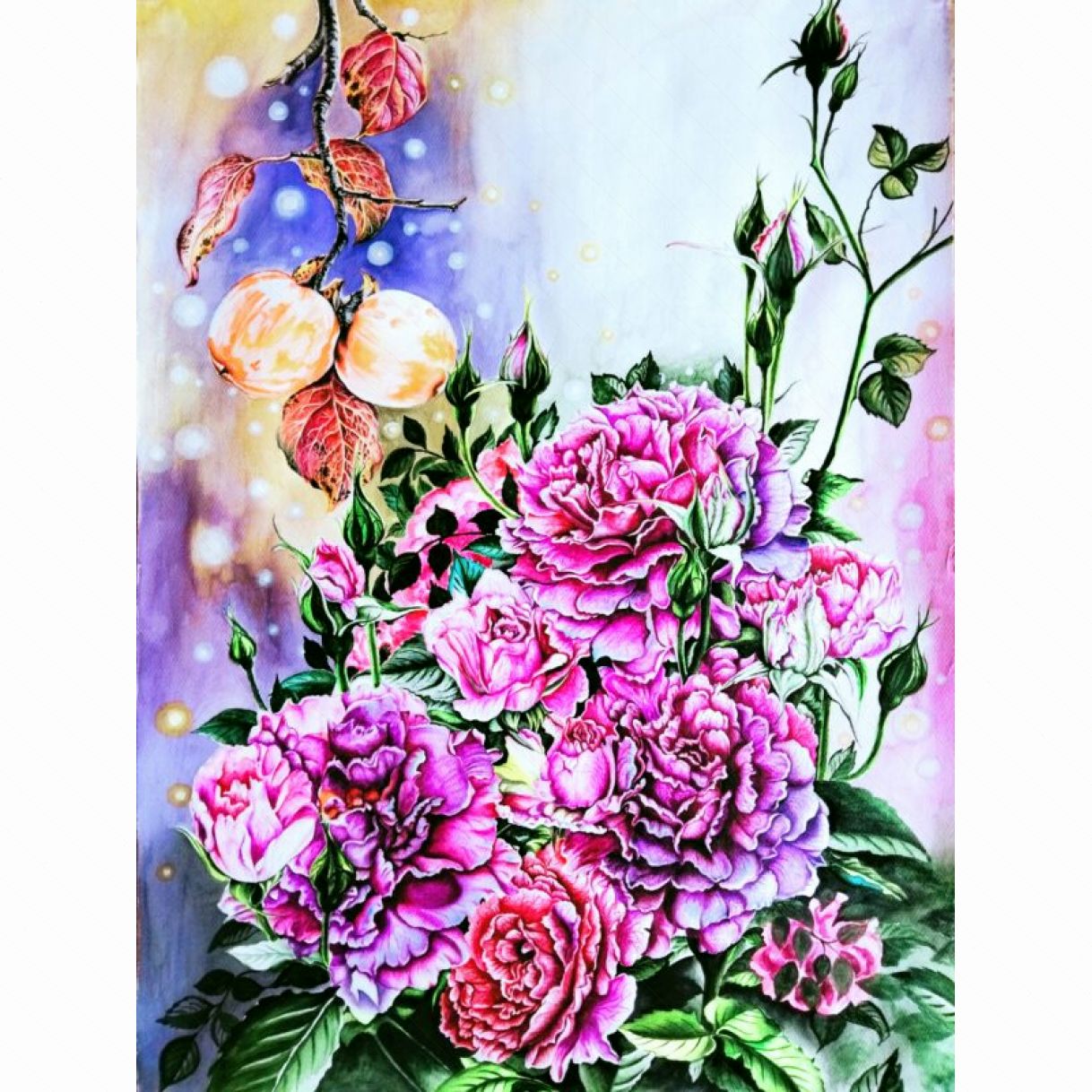 Tranh Màu Nước Hoa Vườn Hồng Nga Kích Thước 60x80cm 