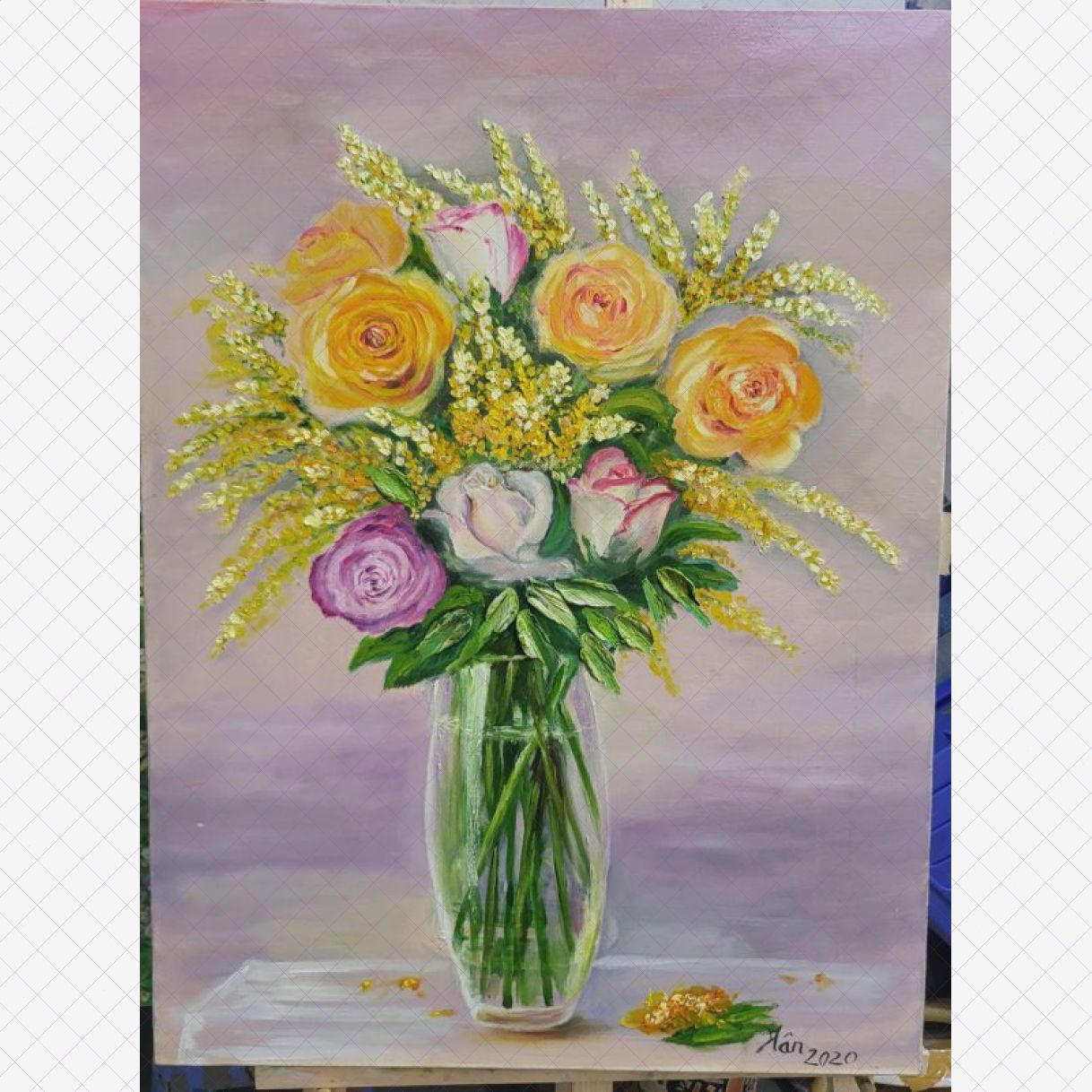 Tranh Hoa Hồng Hoa Xuân Sơn Dầu 60x80cm Độc Bản Sang Trọng 