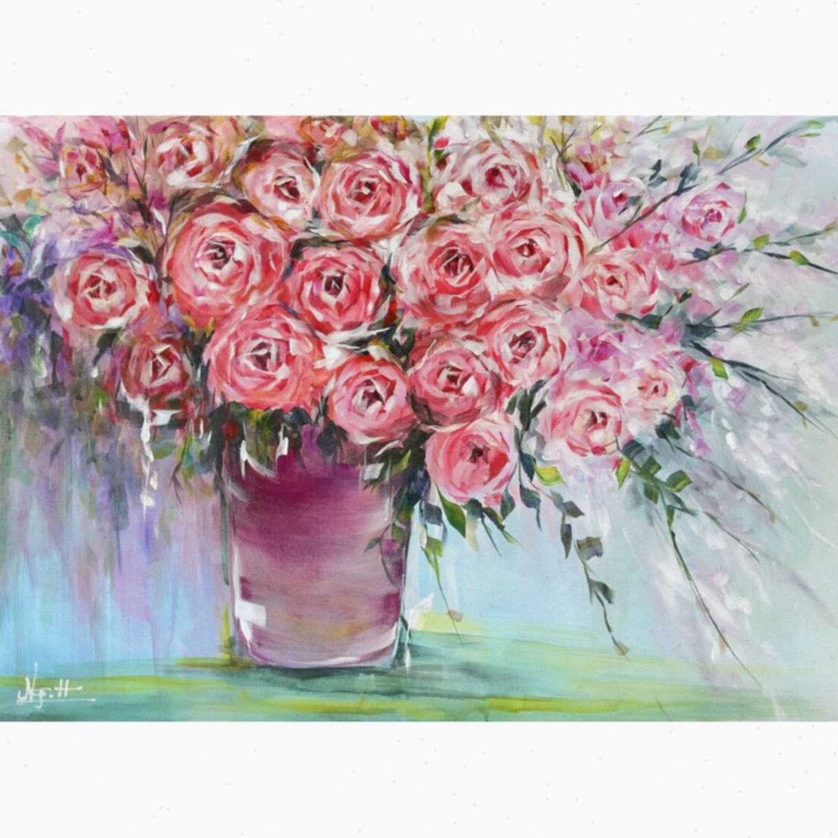 Tranh Hoa Hồng Xuân Acrylic 50x70cm Độc Bản Họa Sĩ Danh Tiếng 