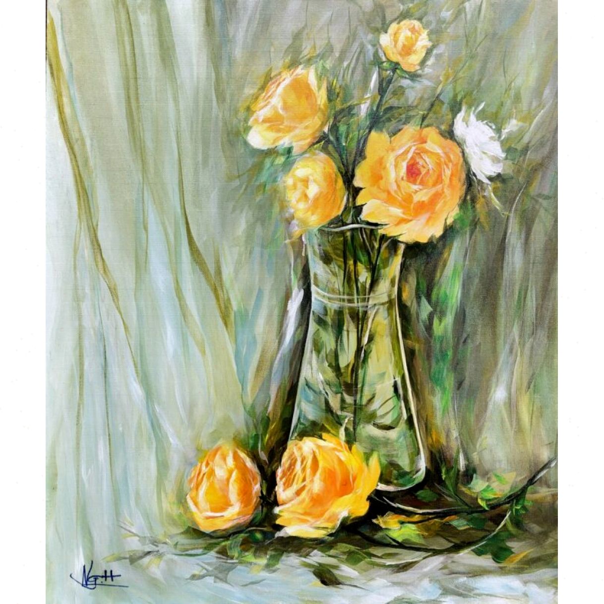 Tranh Hoa Hồng Vàng Như Ý Acrylic Đẹp Tinh Xảo 