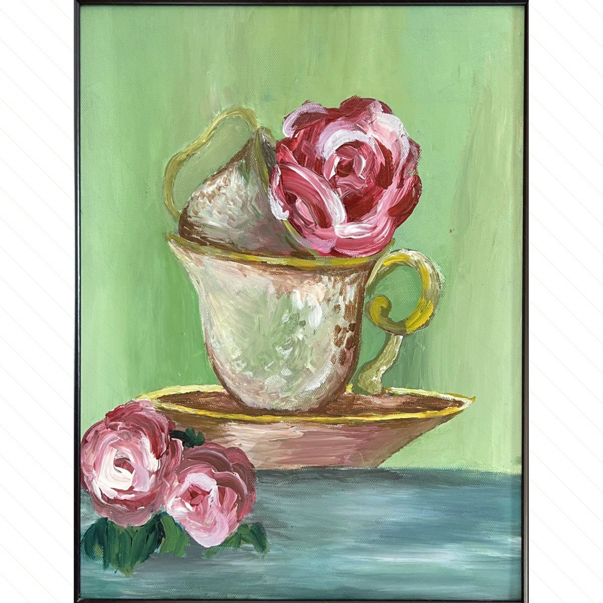 Tranh Acrylic Hoa Hồng Trà 30x40cm Tác Giả Độc Bản 
