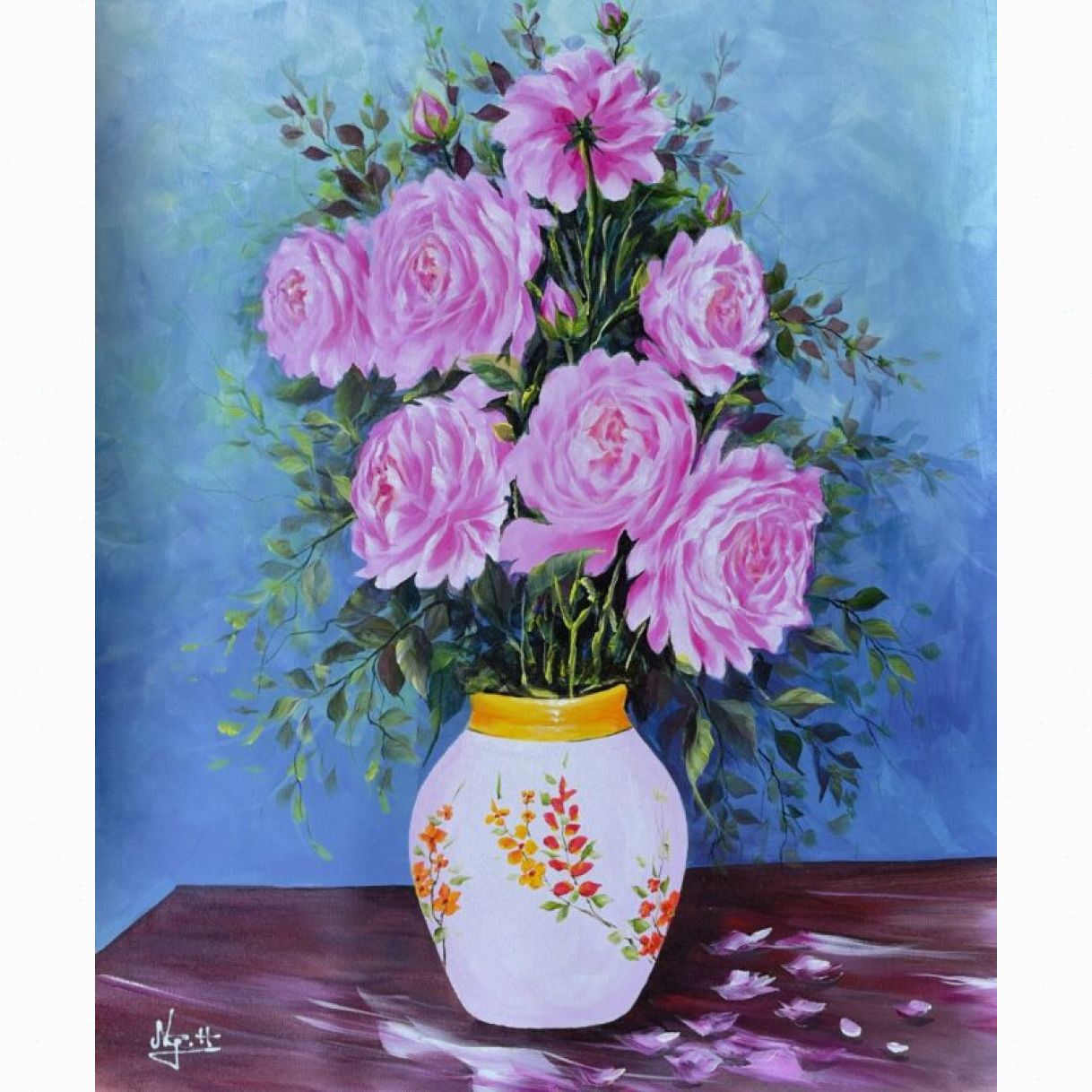 Tranh Hoa Hồng Bình Hồng Nhỏ Acrylic Tinh Tế Đẹp Mắt Độc Bản 