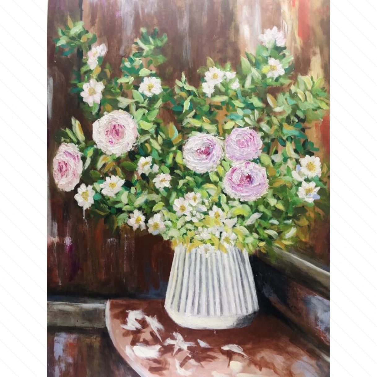 Tranh Hoa Hồng Góc Hồng Mơ Acrylic 50x70cm Độc Bản 