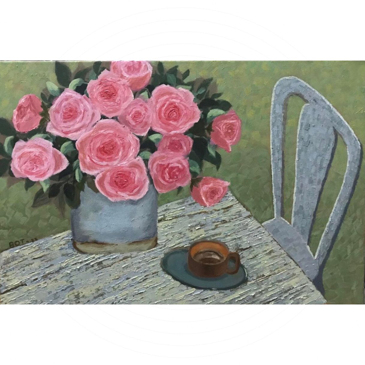 Tranh Hoa Hồng Hồng Phấn Acrylic 40x60cm Độc Bản Họa Sĩ 