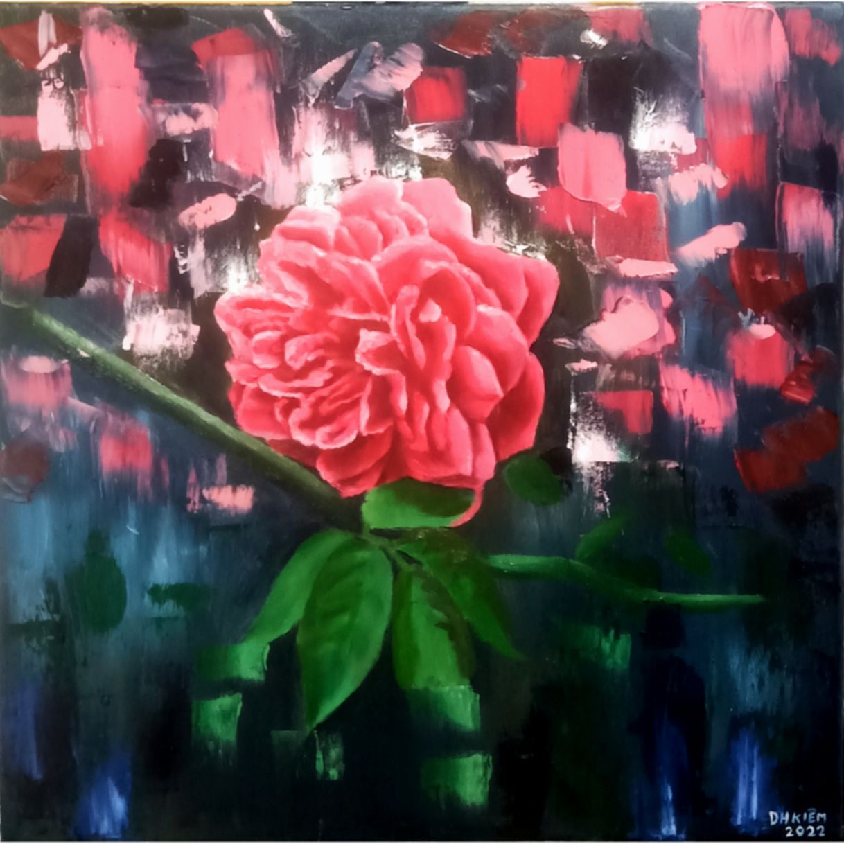 Tranh Hoa Hồng Nhạt Sơn Dầu 40x40cm Sáng Tác 2022 Độc Quyền 