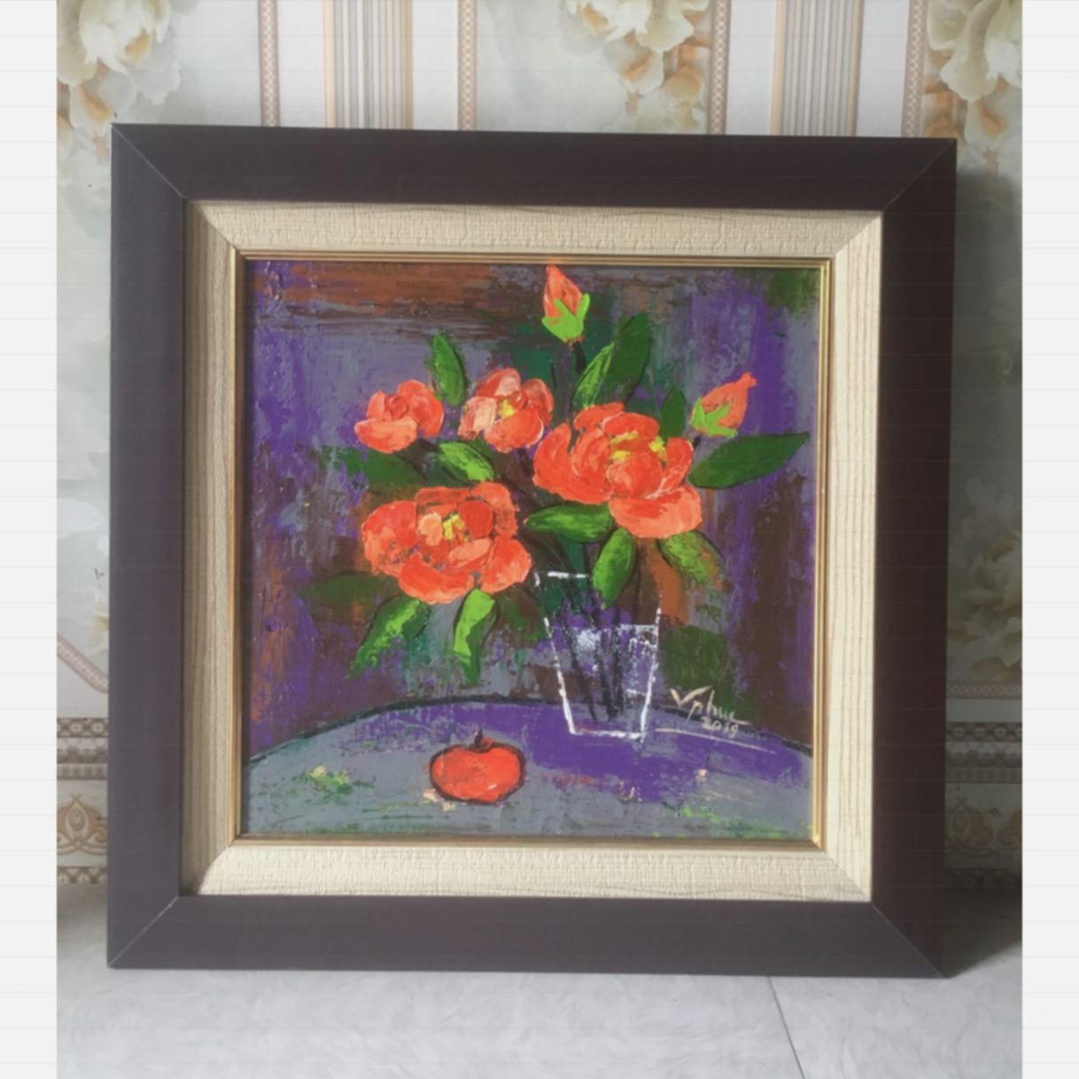 Tranh Hoa Hồng Tháng 9 Sơn Acrylic Vải Toan Đẹp Tinh Tế 