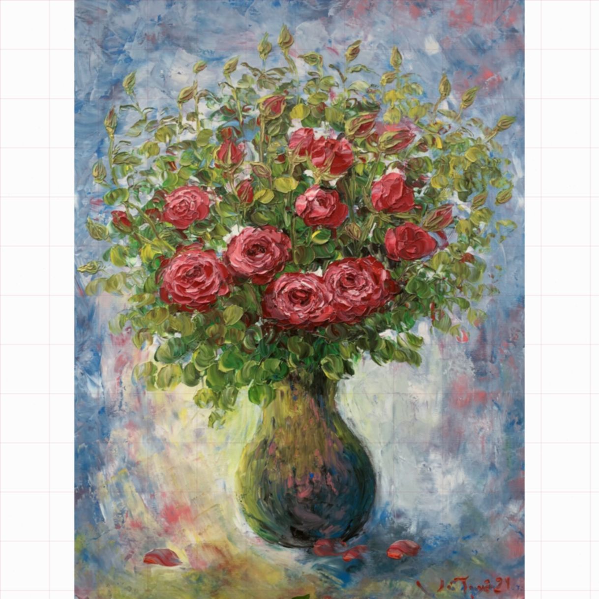 Tranh tĩnh vật hoa hồng 60x80cm sơn dầu chất liệu bền đẹp 