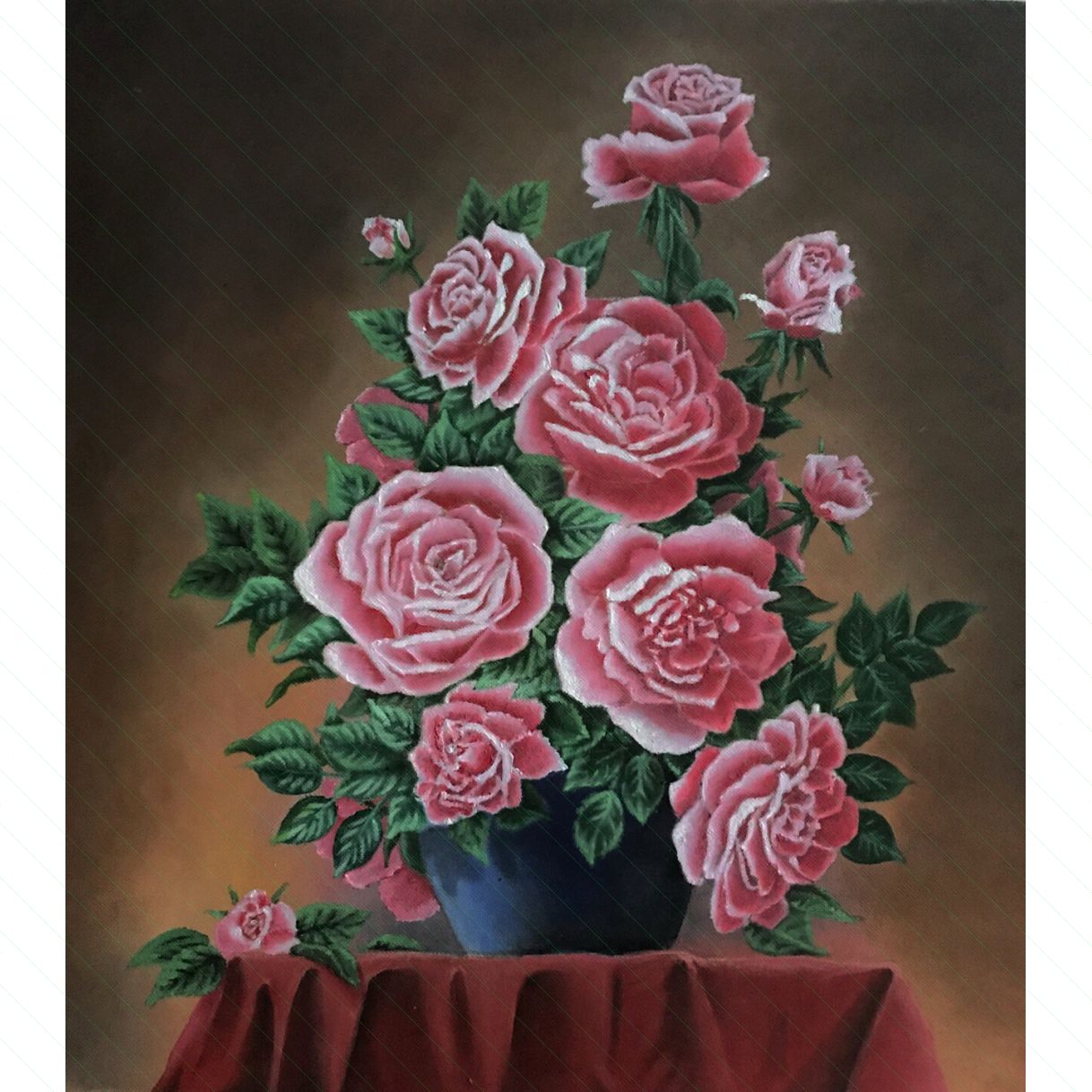 Tranh sơn dầu hoa hồng 43x43cm sáng tác năm 2021 độc bản 