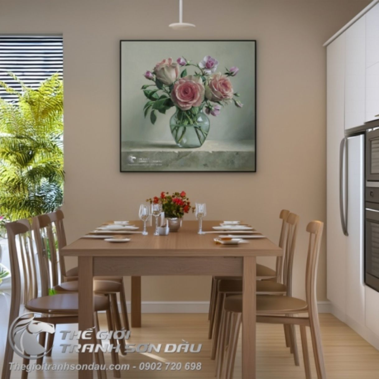 Tranh Lọ Hoa Hồng Trắng Tím Sơn Dầu Mỹ Thuật Đa Kích Thước 