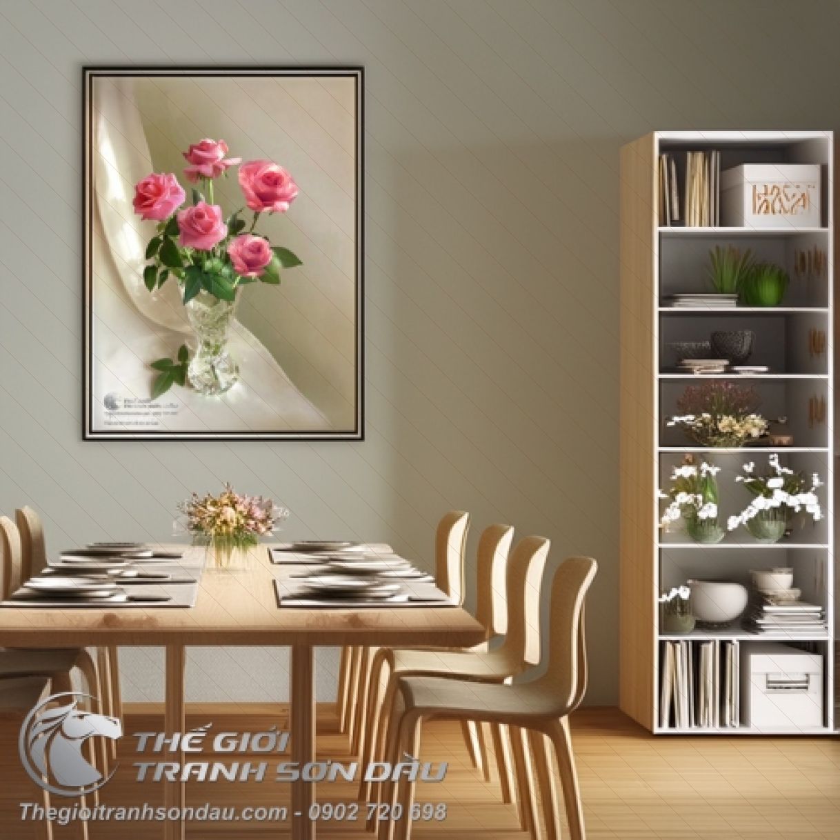 Tranh Vẽ Bình Hoa Hồng Sơn Dầu Đa Màu Kích Thước Đa Dạng 