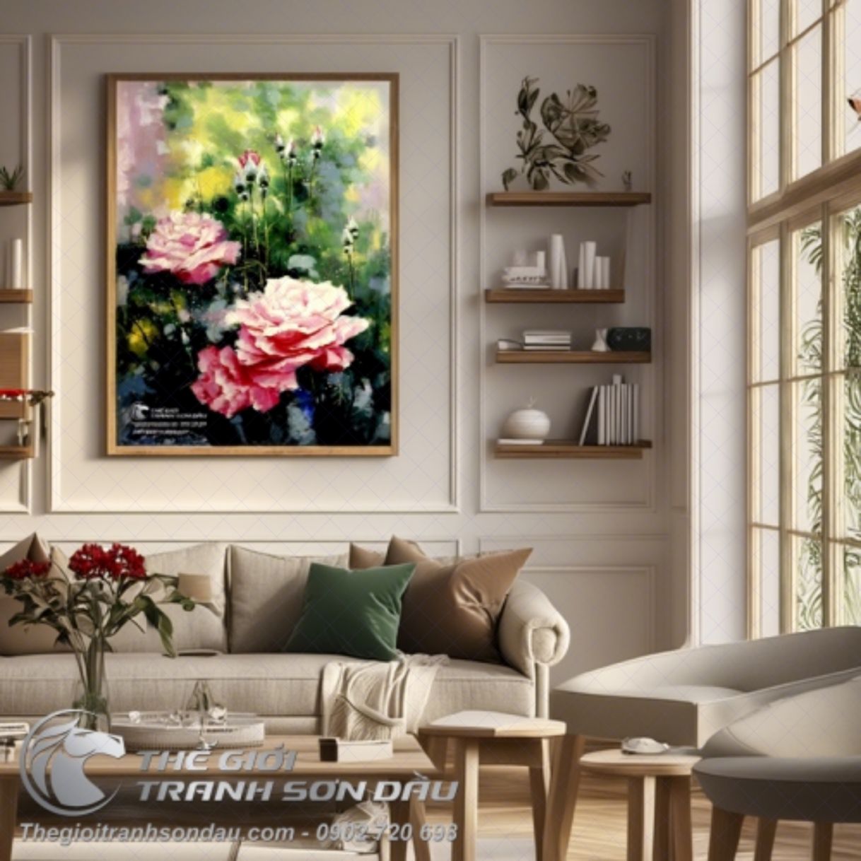 Tranh Sơn Dầu Hoa Hồng Tinh Tế Đa Kích Thước 